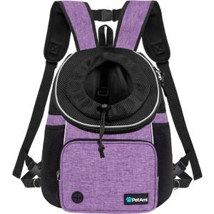 PetAmi Adjustable Cat & Dog Chest Carrier Backpack, Ventilated for Hiking & Camping, Max 15 lbs, Purple (Large (15.5x9x18))