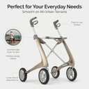 byACRE Carbon Ultralight Rollator Walker - World's Lightest Carbon Rollator - Only 10.6 lbs | Indoor and Outdoor Use | Foldable with seat and Easy to Travel with (Champagne Gold, Wide Track) | World's Lightest Carbon Rollator Walker with Seat for Seniors, Foldable Mobility Aid, Indoor and Outdoor Use