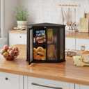 Corner Bread Box for Kitchen Counter, Black Bamboo Bread Box with Real Glass Door, Double Layer Space Saving Bread Storage for Homemade Bread