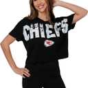 FOCO NFL Womens NFL Team Logo Ladies Fashion Distressed Wordmark Crop Top Shirt (Black, Large)