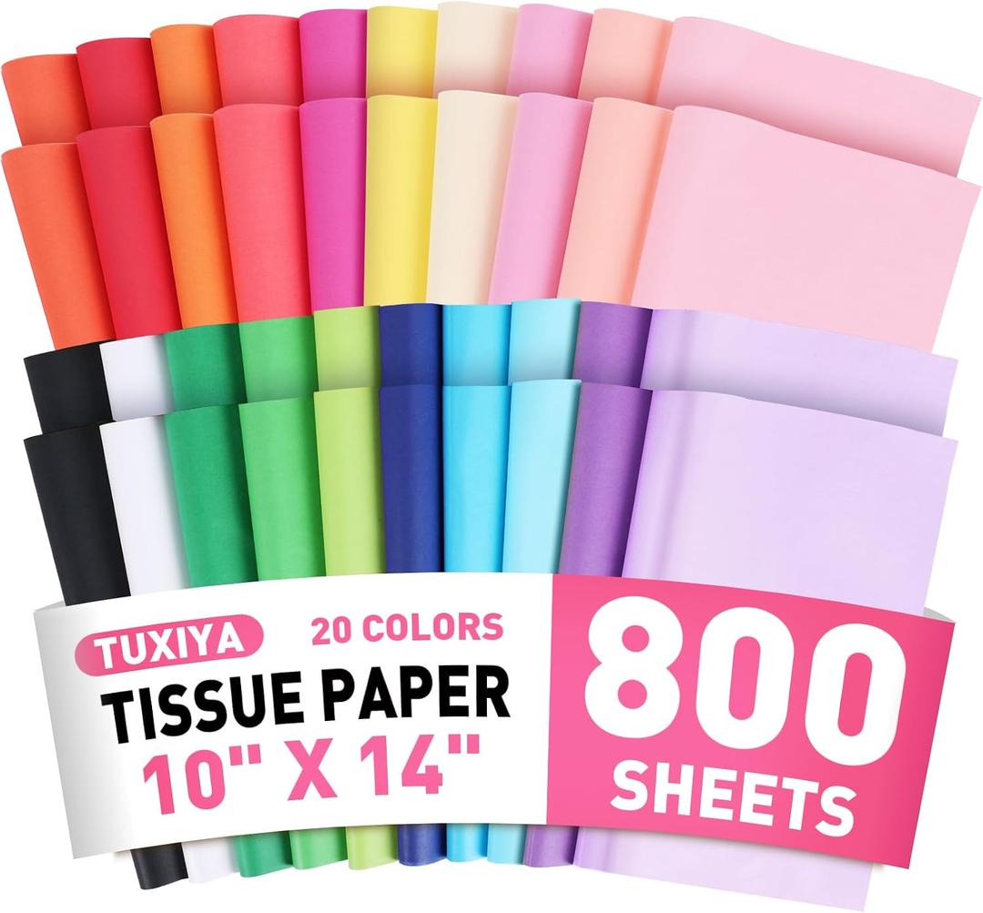 800 Sheets Tissue Paper, 20 Colors 10" X 14" Tissue Papers for Gift Bags Birthday Party Flower Decoration, Colored Tissue Paper Bulk for Packaging