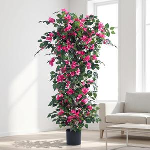 Artificial Bougainvillea Tree -5FT Faux Bougainvillea Tree with Realistic Flowers, Tall Fake Flower Tree for Indoor or Outdoor Decor, Silk Floral Plant for Living Room, Porch, Garden (Pink)