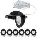POPANU Recessed Lighting 6 inch - 12W Gimbal Light Eyeball Sloped Ceiling Recessed Spotlight 1300lm Black Trim 90 Tilt Swivel Soffit Wafer Lights 5CCT Adjustable Indoor Dimmable Black 6 inch 6 Pack