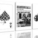 BingruiArt Trendy Black and White Wall Art Funky Bar Cart Canvas Set of 3 Fashion Posters Girly Vintage Aesthetic Print Ace Poker Card Decor Disco Ball Picture For Game Room Dorm Bar 12"x16" Framed