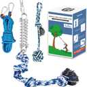 Spring Pole Rope Toys: Rope Pull & Tug of War with a Big Spring Pole Kit & 2 Strong 16ft Toys - Muscle Builder Interactive Toy for Pitbull Medium to Large Dog (Blue)