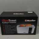 Mueller UltraToast Full Stainless Steel Toaster 4 Slice, Long Extra-Wide Slots for Bagels and Waffles, 6 Browning Levels, LED Display, Cancel/Defrost/Reheat Functions & Removable Tray, Kitchen Gadgets