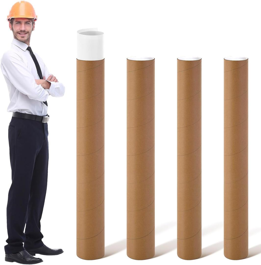 Feifeiya 4 Pack Poster Mailing Tubes with Caps 4" x 47", 3" x 47" Large Cardboard Tubes Kraft Paper Cardboard Tube Storage Tube for Shipping Storing Posters Prints Artwork Documents Golf Club
