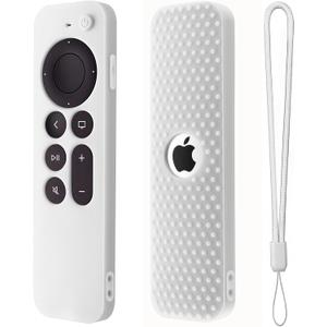 Hi Color Silicone Cover Compatible with Apple TV Siri Remote 3rd 2023 Shockproof Protective Case for Apple TV 4K 2nd 2021 Remote Sleeve with Lanyard(White)