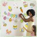 Easter Party Decorations, Easter Decorations Set Happy Easter Banner Easter Window Clings Hanging Easter Egg Banner Decorations for Indoor Outdoor Garden Office Home Classroom Spring Party