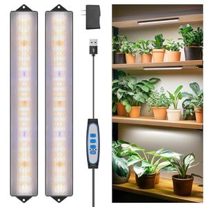 Wolezek Grow Lights for Indoor Plants, 210 LEDs Full Spectrum Plant Grow Light Strips with 6/12/16H Auto Timer, 13.8 Inches Bright Grow Lamp Bar for Plant Shelves and Cabinet, 2 Pack