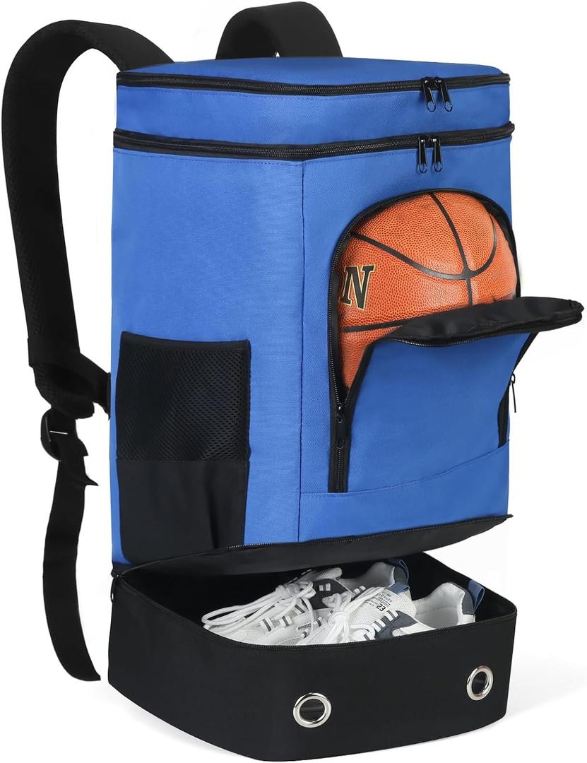 YOJOB Basketball Backpack, Large Sports Bag with Separate Ball Holder & Shoes Compartment, Water Resistant Basketball Bag Best for Soccer, Volleyball, Gym, Swim (Blue)