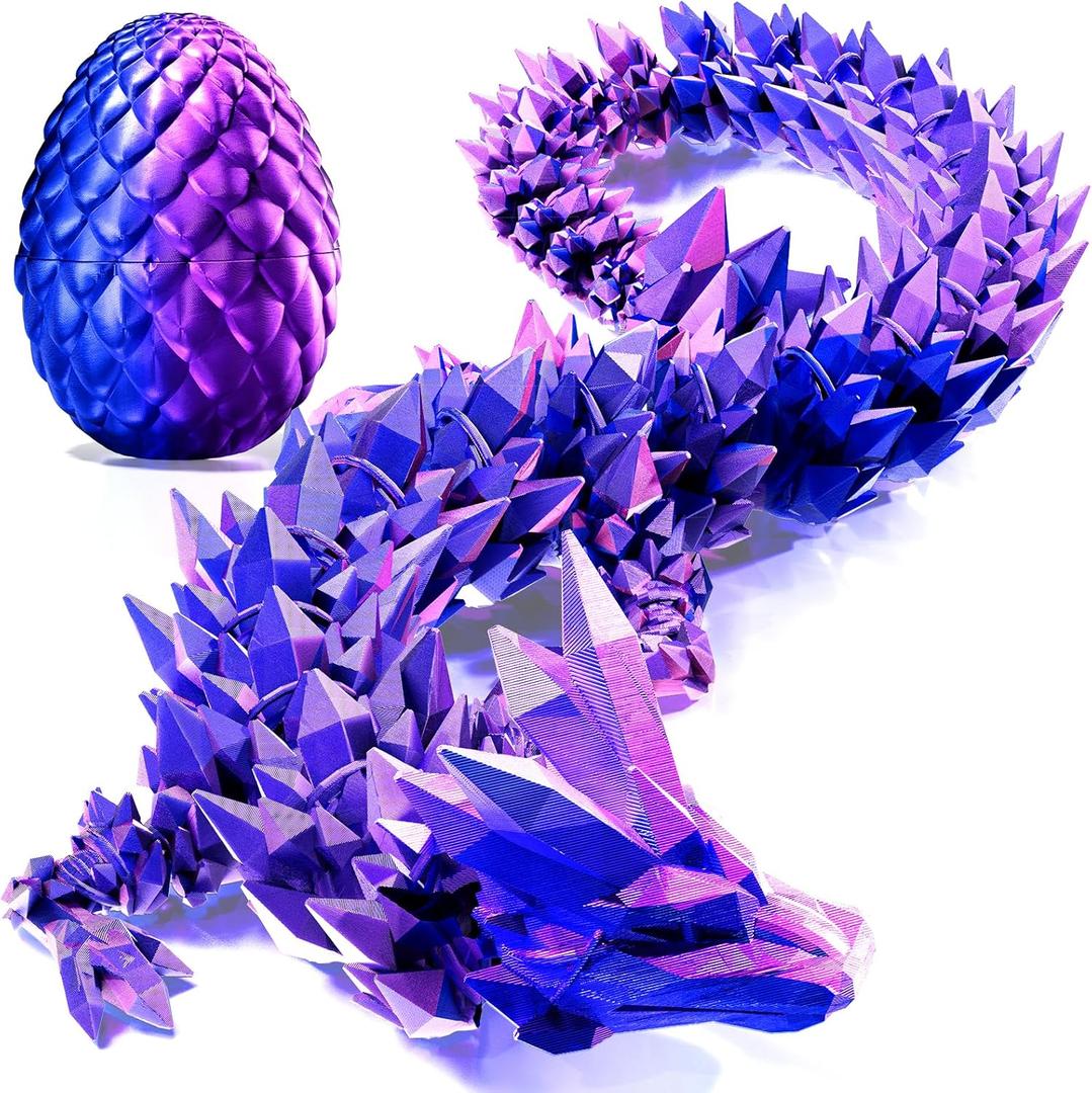 3D Printed Dragon Egg with Dragon Toys, Articulated Dragon Toys for Kids, Animals Figure Fidget Dinosaur Eggs, Kids Easter Eggs Basket Stuffers, Gifts for Boys and Girls 3 4 5 6 7 8 (Purple)