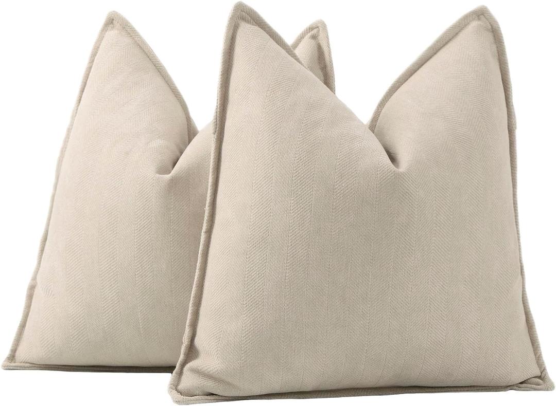 MADIZZ Textured Chenille Throw Pillow Covers Set of 2 Super Soft Decorative Pillow Covers Boho Cushion Covers Modern Pillowcases Farmhouse Home Decor for Sofa Bedroom 20x20 inch Beige