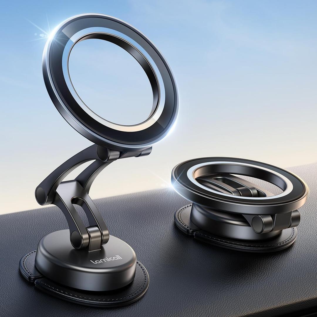 Lamicall for MagSafe Car Mount [All-Metal] Magnetic Phone Holder for Your Car, [Flexible Three-axis] Cell Phone Car Mount Dashboard with N55 Strong Magnets for iPhone 16 15 14 13 12 Pro Max Plus Mini (Black)