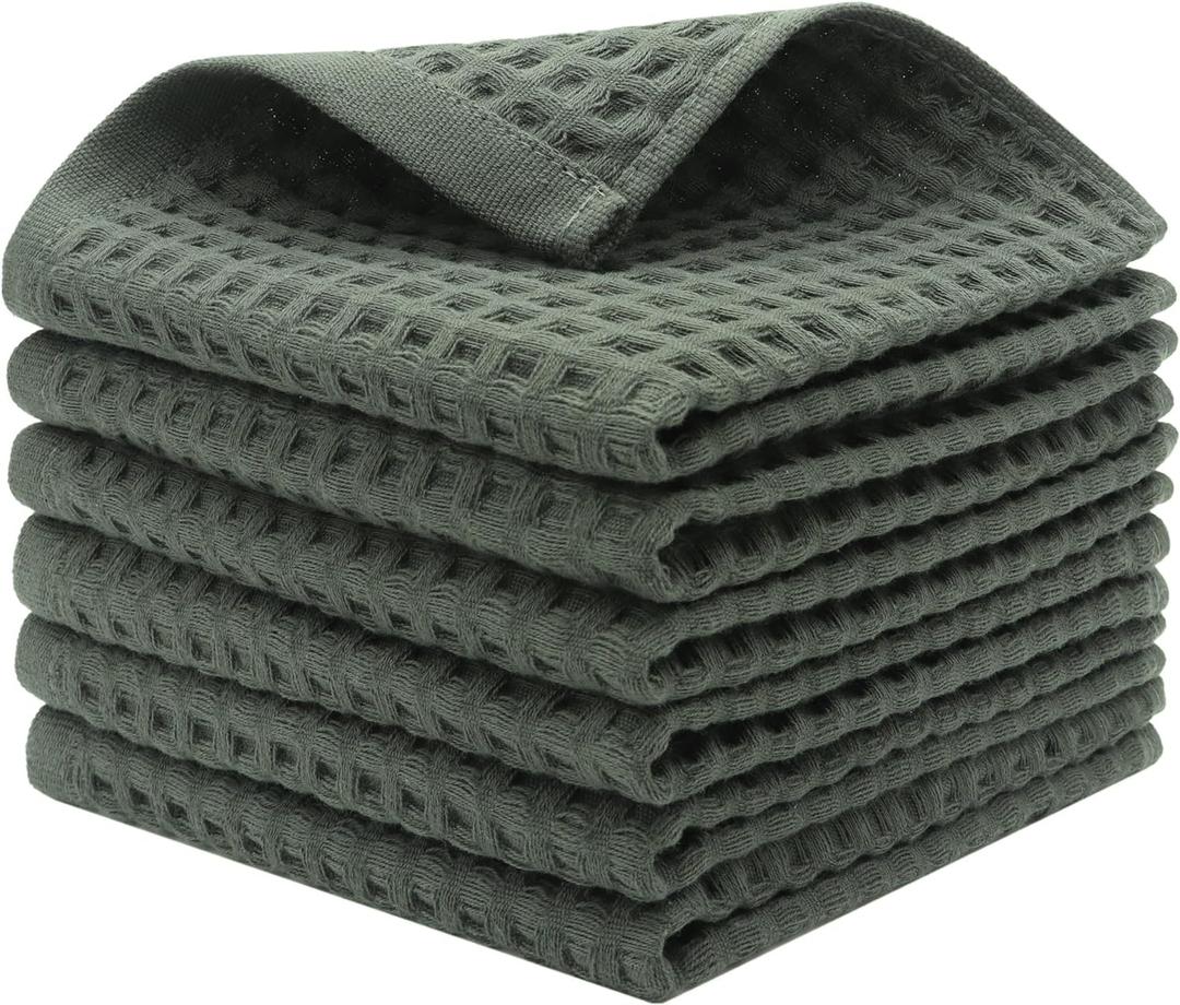 Mia'sDream Cotton Waffle Wash Cloths for Showering Face Body, Premium Qualit Thin Washcloths 6 Pack Face Wash Cloth, Quick Drying Small Hand Towels for Bathroom Wash Rags,13" x 13" (Olive Green)