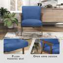 Lexicon Mid Century Modern Accent Chair, Upholstered Lounge Armchair, Single Sofa Seat, Brown Finish Solid Wood Framed Comfy Side Chairs for Living Room/Bedroom/Office/Waiting Area, Blue