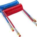 Air Brake Line Hose Coil Assembly Coiled Set 15 FT Air Lines Red Blue Hoses for Semi Truck Tractor Trailer,1/2" NPT DOT Fittings (15' Length x 12" Tractor Lead)