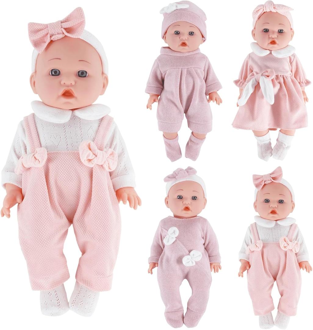 12 inch Doll Clothes and Accessories with Headband Hat Socks 4-Packs for 10 11 12 inch Dolls (Not Include Doll)