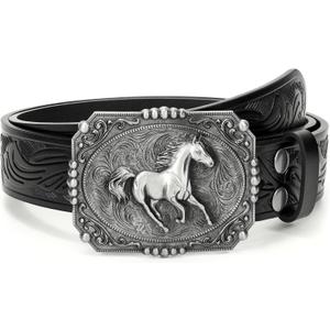 BELTROAD Western Leather Buckle Belt for Men Women Cowboy Cowgirl Country Leather Belts for Jeans Western Belts Men Christmas (Black)