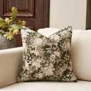 Yangest Neutral Floral Pillow Cover 18 x18 Inches, Vintage Chenille Square Throw Pillow Cover Soft Decorative Farmhouse Accent Couch Pillow Cover for Living Room Bedroom, Green