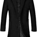 iCKER Mens Trench Coat Winter Wool Blend Jacket Overcoat Long Top Coat Warm Pea Coat, XL, Black
