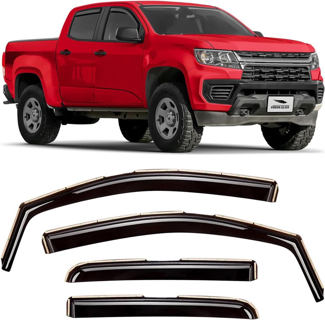 Voron Glass in-Channel Extra Durable Rain Guards for Trucks Chevrolet (Chevy) Colorado/GMC Canyon 2015-2022 Crew Cab, Window Deflectors, Vent Window Visors, 4 Pieces - 220184