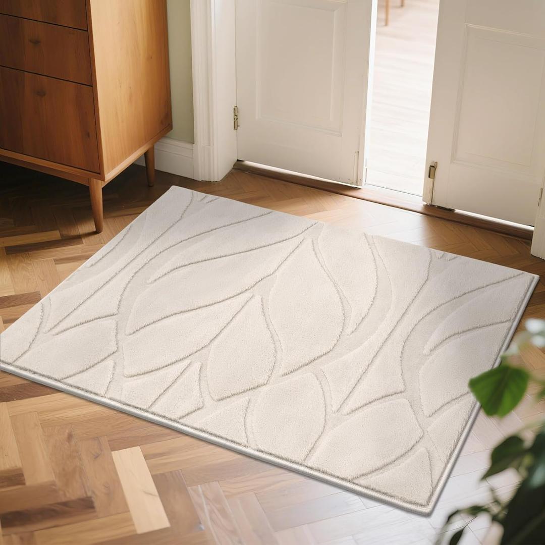 SHACOS 2x3Ft Small Rugs for Entryway, Non Slip Door Mat Indoor Entrance, Machine Washable High-Low Profile Entry Mat, Super Absorbent Front Door Rug for Bedroom Kitchen Bathroom Kids Room (Beige)
