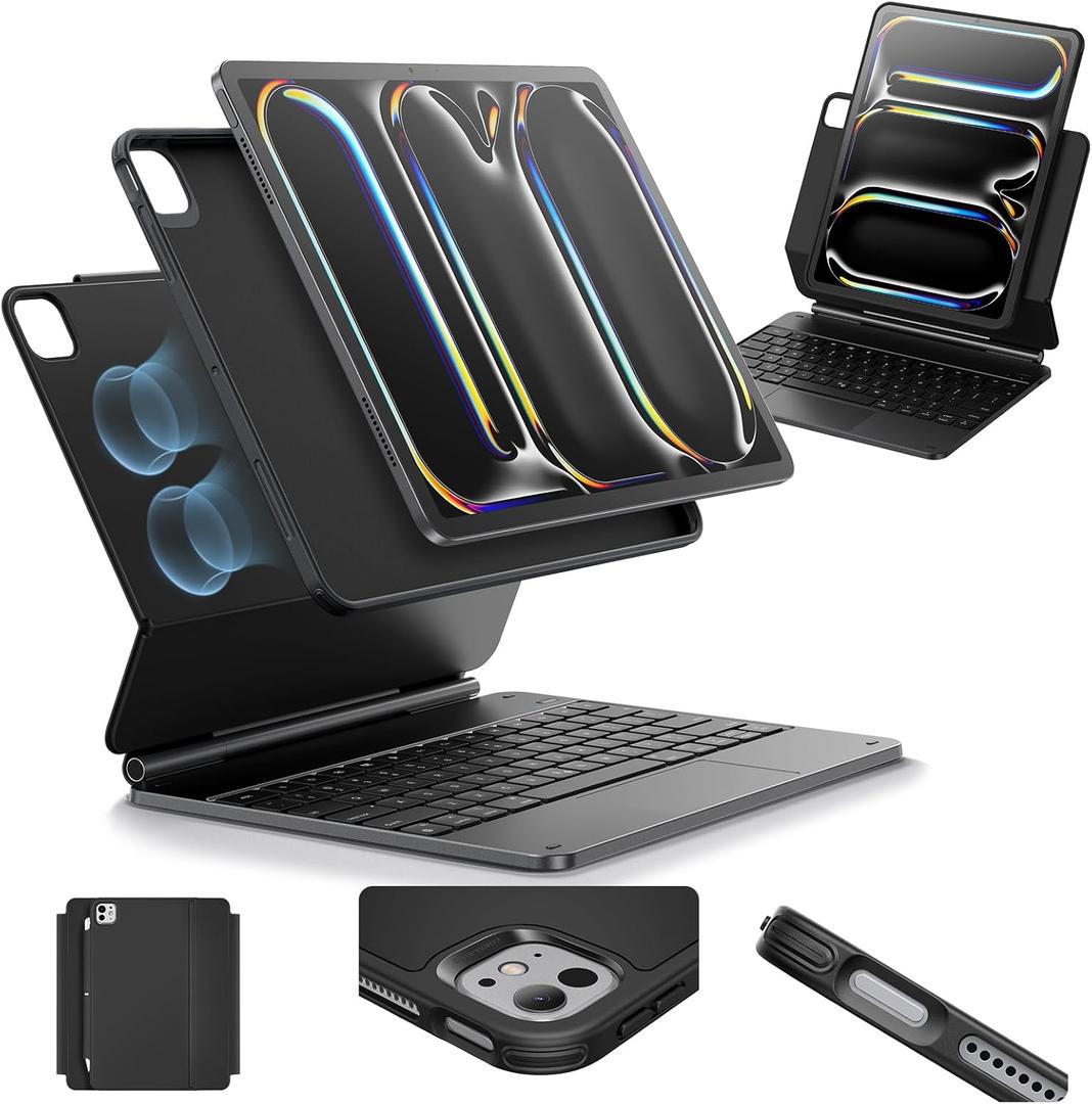 ESR iPad Pro 13 Inch Case with Keyboard (M4, 2024), iPad Pro 13 Keyboard Case with Easy-Set Magnetic Stand, Portrait/Raised Modes for iPad Pro 13, Removable, Rebound 360 Series, Black