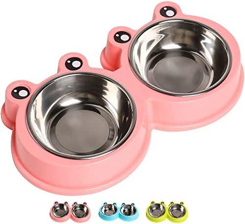 Skrtuan Stainless Steel Pet Bowls, Double Food & Water Bowls for Dogs, Cats & Rabbit, Non-Slip Pet Feeder with Cute Modeling, BPA Free, Dishwasher Safe, Set of 2