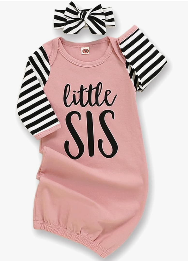 AMAWMW Newborn Baby Girl Little Sister Sleeper Gown Stripe Long Sleeve Nightgown Pajamas Gifts Stuff Essential Outfit, 70