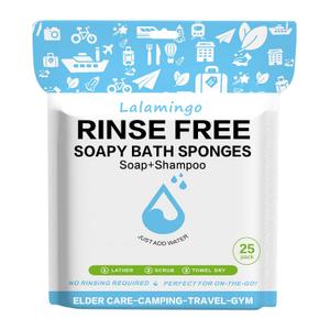 Disposable Rinse Free Bath Sponges, No Rinse Bathing Wipes for Adults, Soap Infused Dry Shower Wipes for Elderly, Bedridden, Camping, Post Surgery(25 Count 1 Pack)