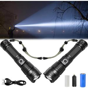 Phantom Pro Tactical Flashlight - 2024 Best Phantom Pro Flashlight, Rechargeable 990000 LED High Lumens Super Bright Flashlight with 5 Modes & Waterproof, Built to Survive Anything (2Pcs)
