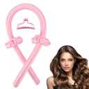 2 x heatless curls overnight hair curlers to sleep in Silk Curl Rod Headband for Long Hair Foam Curly Ribbon Styling Tool (Pink，Satin)