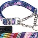 Martingale Dog Collar with Steel Chain, Reflective Choke Collar with Soft Padded- Adjustable No Pull with Bohemia Flower for Training Large Dogs Pet Collars for Walking XL