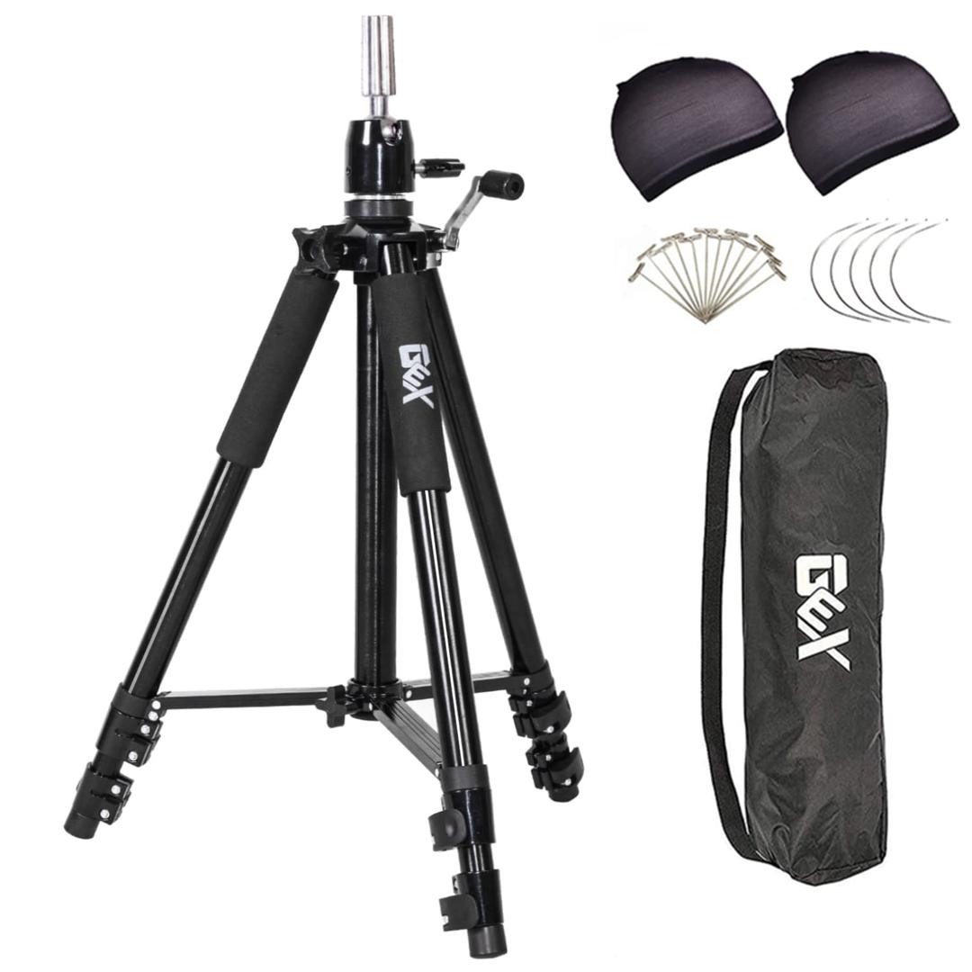 GEXWORLDWIDE GEX 63" Heavy Duty Mannequin Tripod Stand for Wig Cosmetology Training Practice Doll Manikin Head Tripod Wig Stand With Travel Bag (Black)
