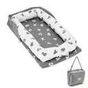 Baby Lounger 0-24 Months for Newborn to Toddler - Portable Baby Lounger for Travel with Cotton Infant Nest, Adjustable Safety Bumper & Baby Lounger Pillow - Letter Grey