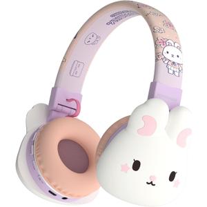 Kids Bluetooth Headphones, Wireless & Wired Over-Ear with Rabbit Design, Built-in Mic, Volume Limited, Comfortable & Foldable, for Children & Adults/School/iPad/Tablet/Airplane (Purple)
