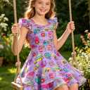 Girls Sleeveless Floral Dresses Ruched Tiered Flowy Swing Tween Summer Dress for Girl 7-16Y (Purple)
