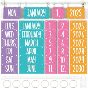Colorful Calendar Bulletin Board Set Colorful Flip Calendar with Holder Colorful Classroom Decoration with 54 Date Cards Adjustable Calendar Holder for Classroom Home Decor Supplies