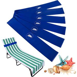 Towel Bands (6 Pack) - Stretch Beach Towel Clips for Beach Cruise Pool Chairs, Lounge Towel Holder Elastic, Cruise Ship Essentials (Blue New)