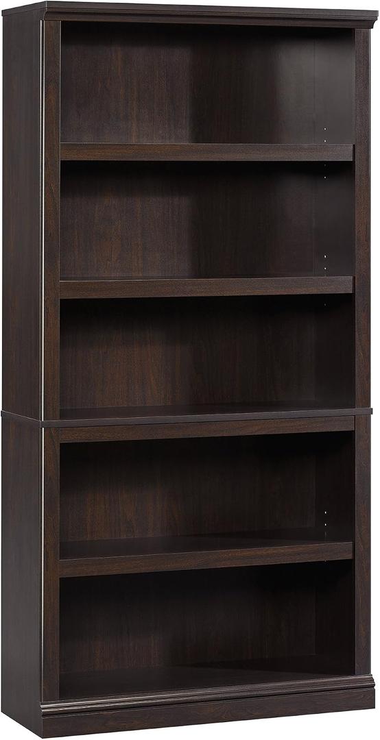 Sauder 5 Tier Book Shelf Wooden Bookcase Multipurpose Bookshelf for Home Office, Living Room, in Jamocha Wood