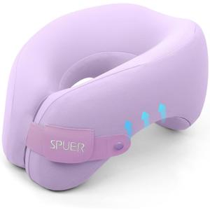 2in1 Ergonomic Memory Foam Travel Neck Pillow  Travel Pillow for All Sleep Positions on Flights, Road Trips, and Long Distance Travel with Drawstring Bag (Adjustable - Lavender)