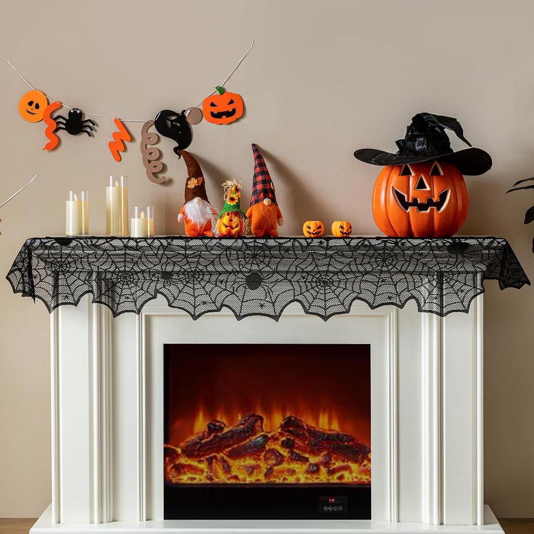 2 x Sioloc Halloween Table Runner, Black Lace Spider Web Table Runners for Masquerade Party, Creepy Table Cloth for Kitchen Indoor Dinner Table Festival Gatherings Decor (14x72inch)