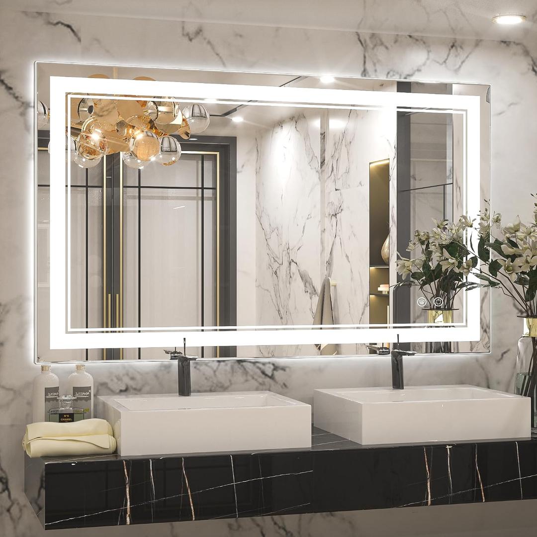 Keonjinn LED Bathroom Mirror with Lights, 38.5 x 23 Frontlit & Backlit Mirror for Bathroom Wall, HD Tempered Glass, UL-Listed LED Driver, Anti-Fog, 3 Color Temperature, Dimmale, Memory Function