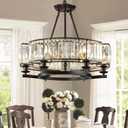 Vintage Crystal Chandelier Black 6 Lights Hanging Ceiling Light Fixture Iron Frame Pendant Lighting for Farmhouse Decoration Dining Table Living Room (25.6 inch)