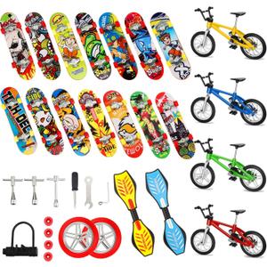 Gejoy 31 Pieces Mini Finger Toys Set Finger Skateboards for Kids Mini Bikes Tiny Swing Board with Replacement Wheels and Tools Fingertip Movement Party Favors for Kids Gifts for Ages 6 and up