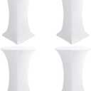 HolidayIdeas Cocktail Table Covers, 4 Pack - Fitted Stretch Spandex Square Corners Cocktail Tablecloths (White, Fit for 30"-32" Diameter x 43" Height Tables)