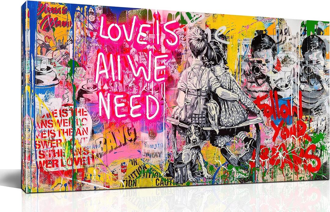 JKWALL77 Banksy Street Wall Art - Graffiti Abstract Canvas Wall-Art for Living Room Ready To Hang Size 40" x 20" (Colors 8)