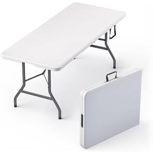 6 Feet Foldable Table with Built in Handle & Steel Legs | 6FT Heavy Duty Folding Portable | Perfect for Party, Dining, Wedding, Events, Picnic Indoor, Outdoor, Camping, Utility, Folding - 6 Foot (White)