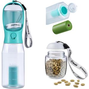 Cibaabo Dog Water Bottle with Food Container & Poop Bag Holder, Travel Water Bowl, Portable Pet Dispenser, Dog Gifts Stuff Accessories Items, Puppy Essentials for Yorkie Chihuahua Walking Hiking